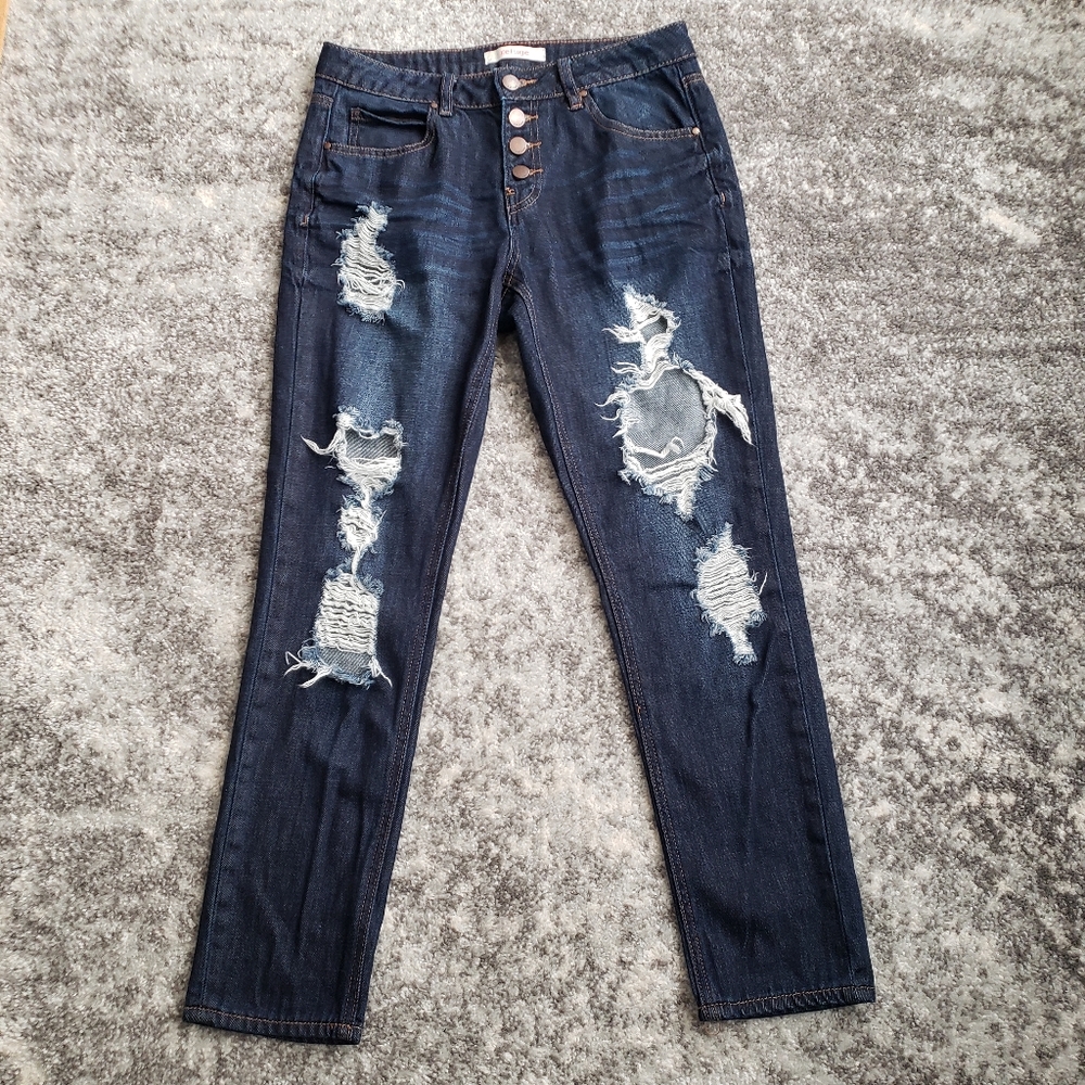 SOLD in LOT Refuge Distressed Skinny Jeans Dark Wash Button Fly Denim Size 4